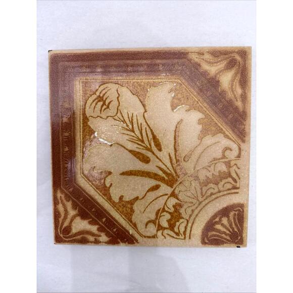 Other - VTG Ceramic Art Tile Trivet 8” Made Italy Floral Hand Painted Brown Neutral
